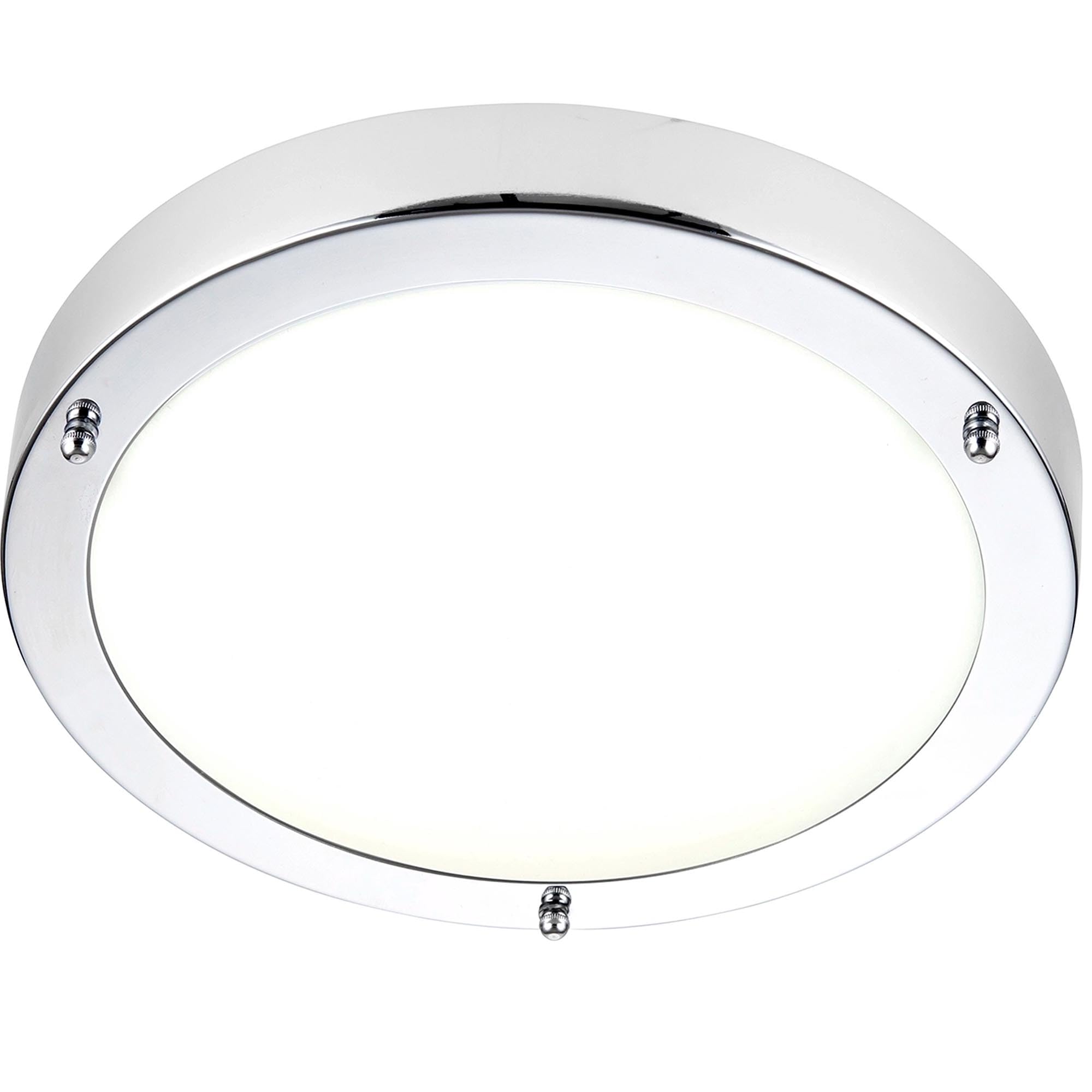 National Lighting Portico IP44 Rated Flush Round Chrome Plated 300mm Disc LED Bathroom Ceiling Light Fitting with Frosted Glass Shade Zone 2