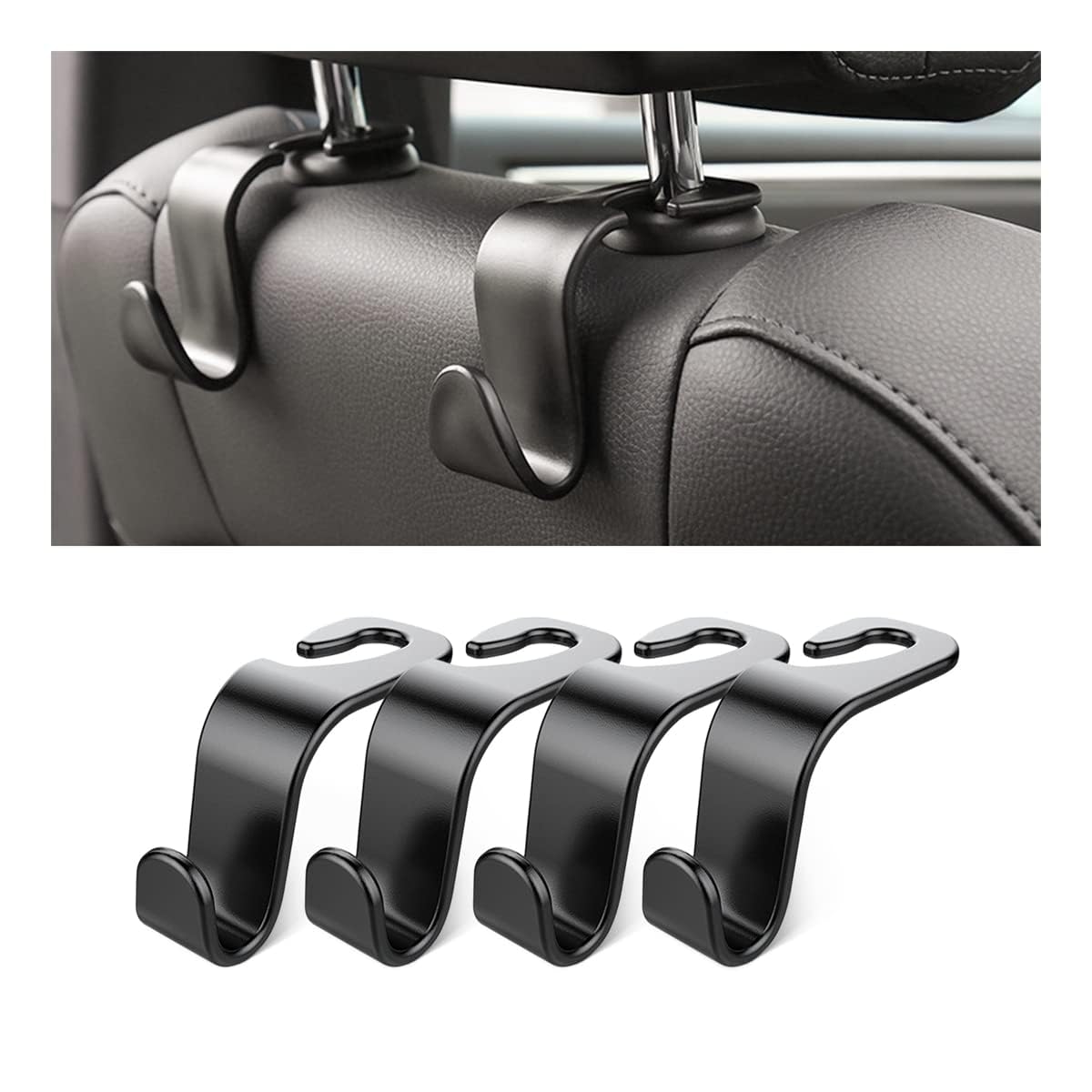 Tryagat 4 Pcs Car Seat Hooks for Mitsu-bishi ASX Pajero L200 Lancer Mirage Outlander, Headrest Back Organizer Storage Purse Holder Handbag Hooks Shopping Bags and Garments Accessory