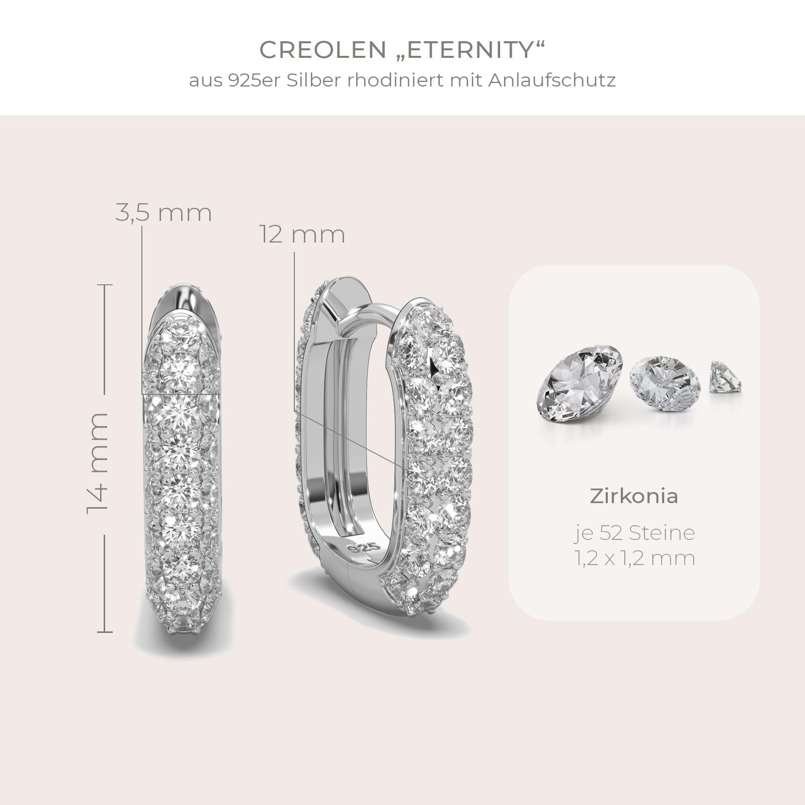 Ohrringe Creolen Damen Silber 925, Frauen Kreolen klein breit mit Zirkonia | mit Steinen, Silberohrringe Hoops Huggies u-förmig oval rechteckig, Schmuck-Geschenk für Frauen Freundin