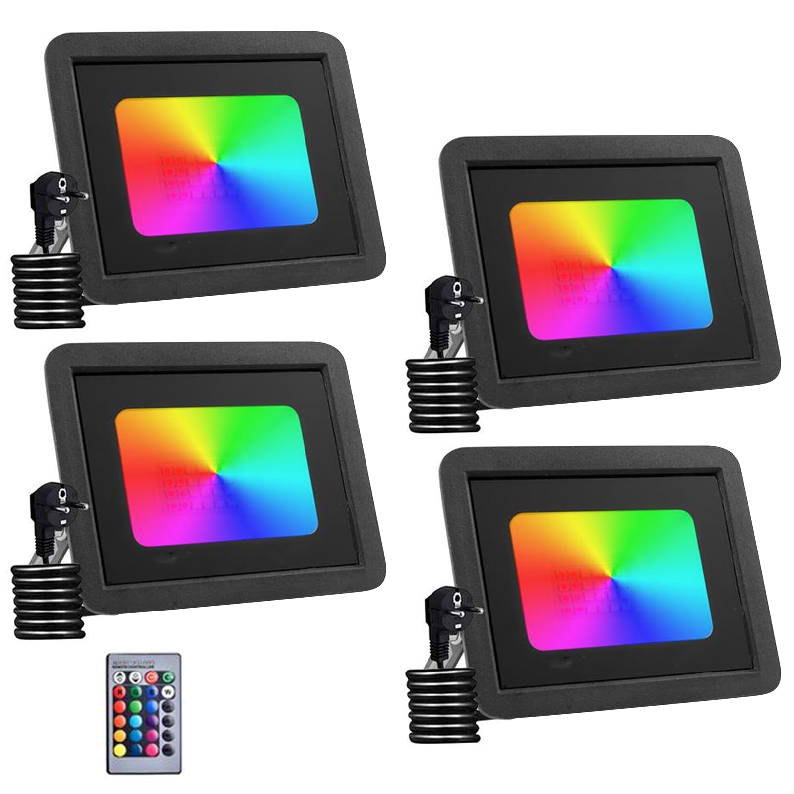 50W RGB LED Strahler Außen Mit Fernbedienung 4 PACK, 4 Modi 16 Farben Memory-Funktion RGB Strahler, IP66 Wasserdicht LED Flutlicht, RGBW-Farbwechsel LED Scheinwerfer