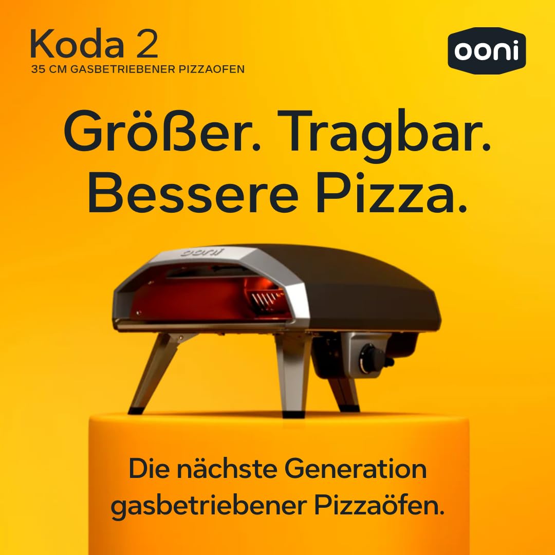Ooni Koda 2 Gas Pizzaofen 14" – Schwarzgrau – Tragbarer Pizza Ofen mit G2 Gas Technologie – Kompakt & Leistungsstark – Neapolitanische Pizza in 60 Sekunden - Ooni pizzaofen gas – (DE|AT 50 mBar)