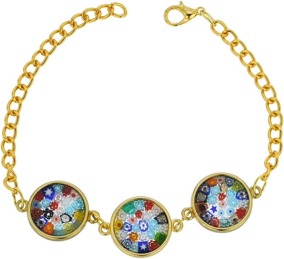 Glass Of Venice Murano Glass Millefiori Gold Disks Bracelet - Multicolor