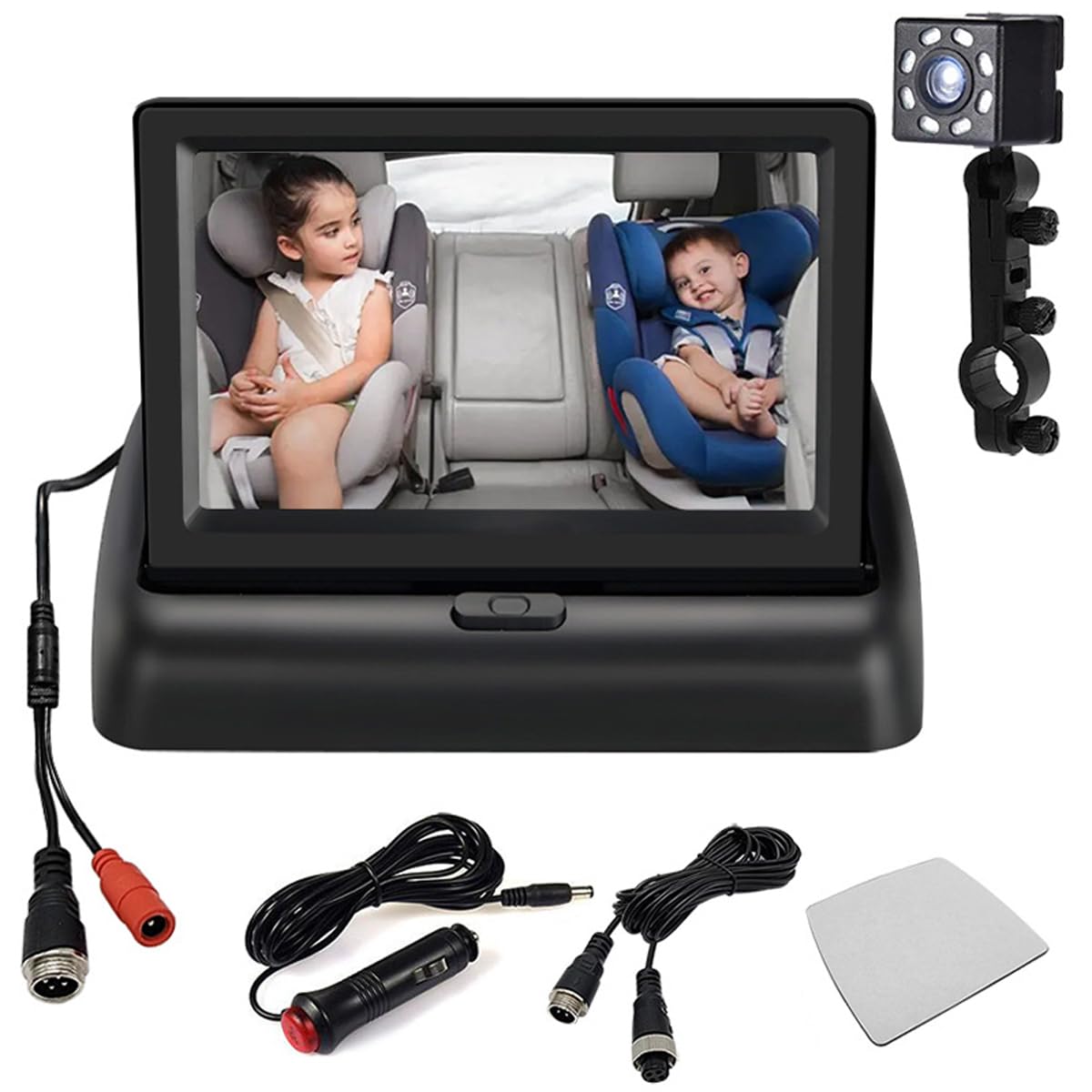 Miroir de voiture HD avec vision nocturne de 10,9 cm - Pour siège auto - Grand angle de vue - Pour siège auto bébé