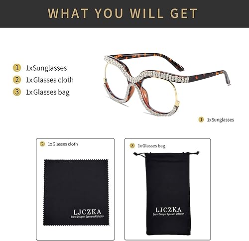 Miniatura 5 de LJCZKA Gafas de bloqueo de luz azul de gran tamaño para mujer, con diamantes de imitación, anti luz azul, lentes de diamante antifatiga ocular