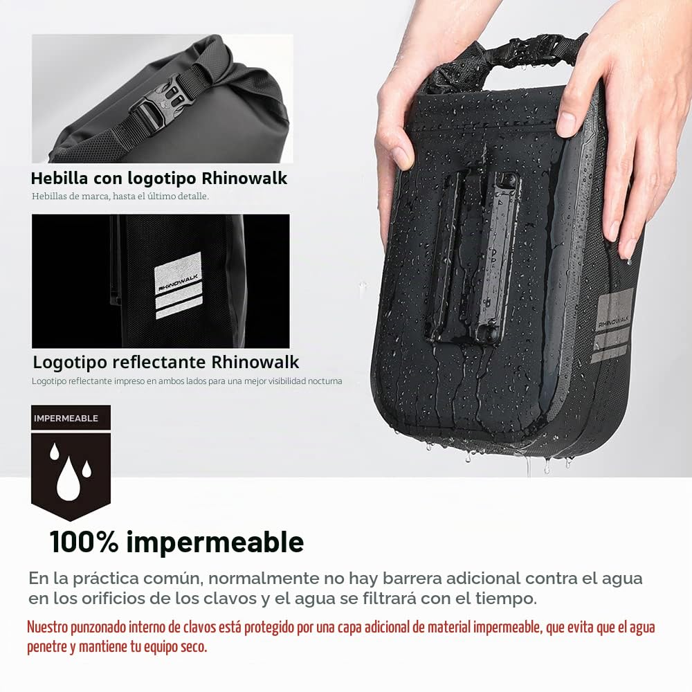 Rhinowalk Bolsa para Horquilla Delantera de Bicicleta, Impermeable, 4-6 L, Bolsa Seca de liberación rápida para Ciclismo, Turismo