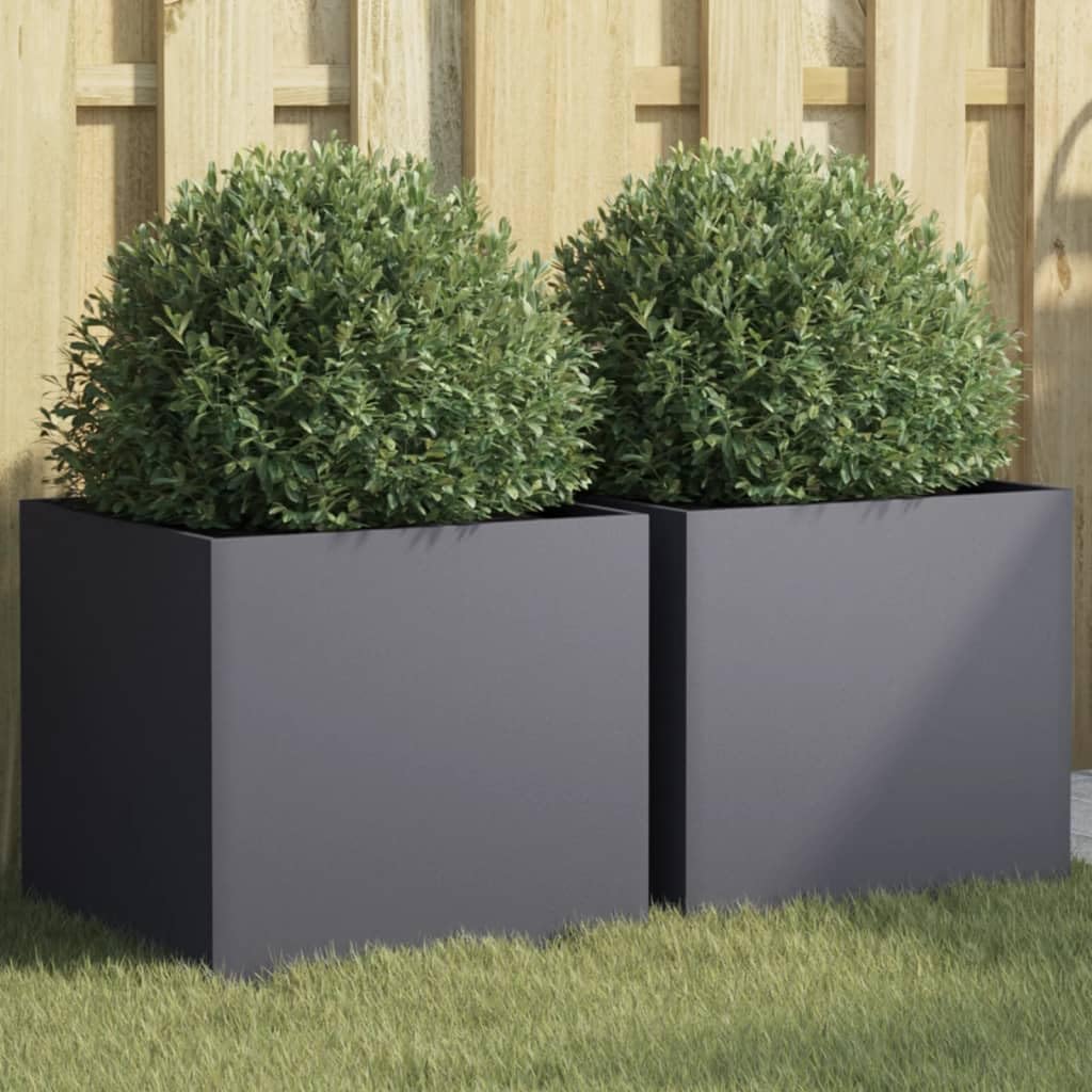 vidaXL 2pcs Anthracite Cold-Rolled Steel Planters - Rectangular Garden/Outdoor/Balcony Boxes 16.5"x15.7"x15.4", Sturdy & Easy to Assemble