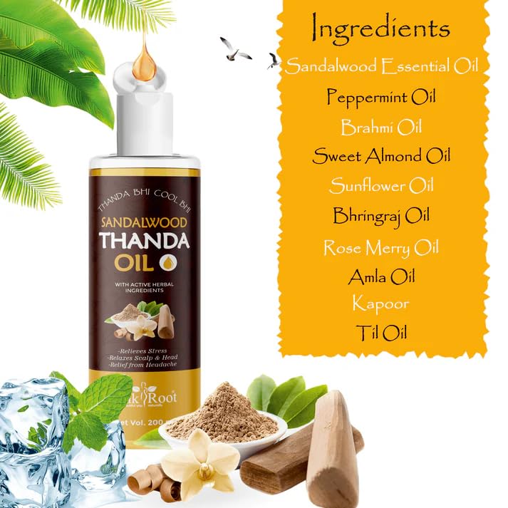 Image of Pink Root Sandal Wood Thanda Cool & Refreshing Hair Oil Helps in Pain Relief Relaxation Hair Oil (200 ml)