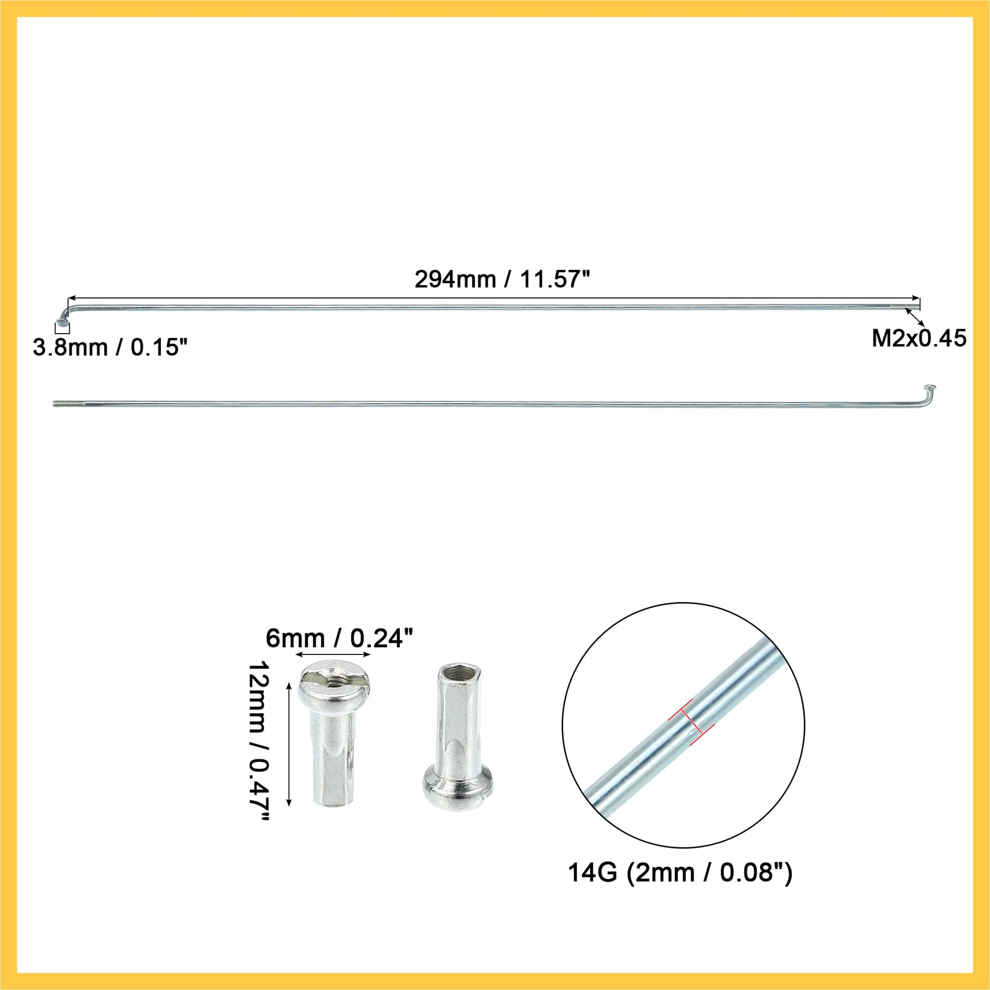 40 Pcs 14G J Bend 224mm x 2mm Rayons Vélo avec Mamelons Acier Noir
