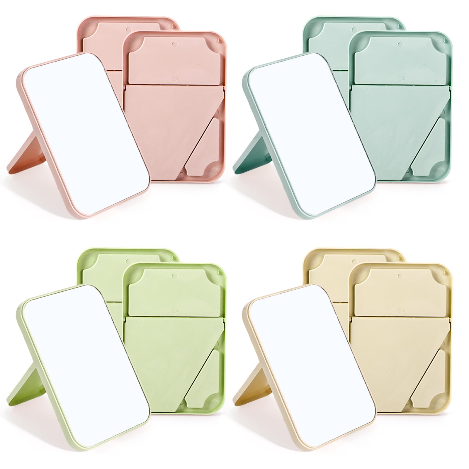 DEAYOU 12 Pack 8" Vanity Table Mirror with Stand, 90°Adjustable Portable Folding Travel Mirror for Women, Beauty, 4 Colors