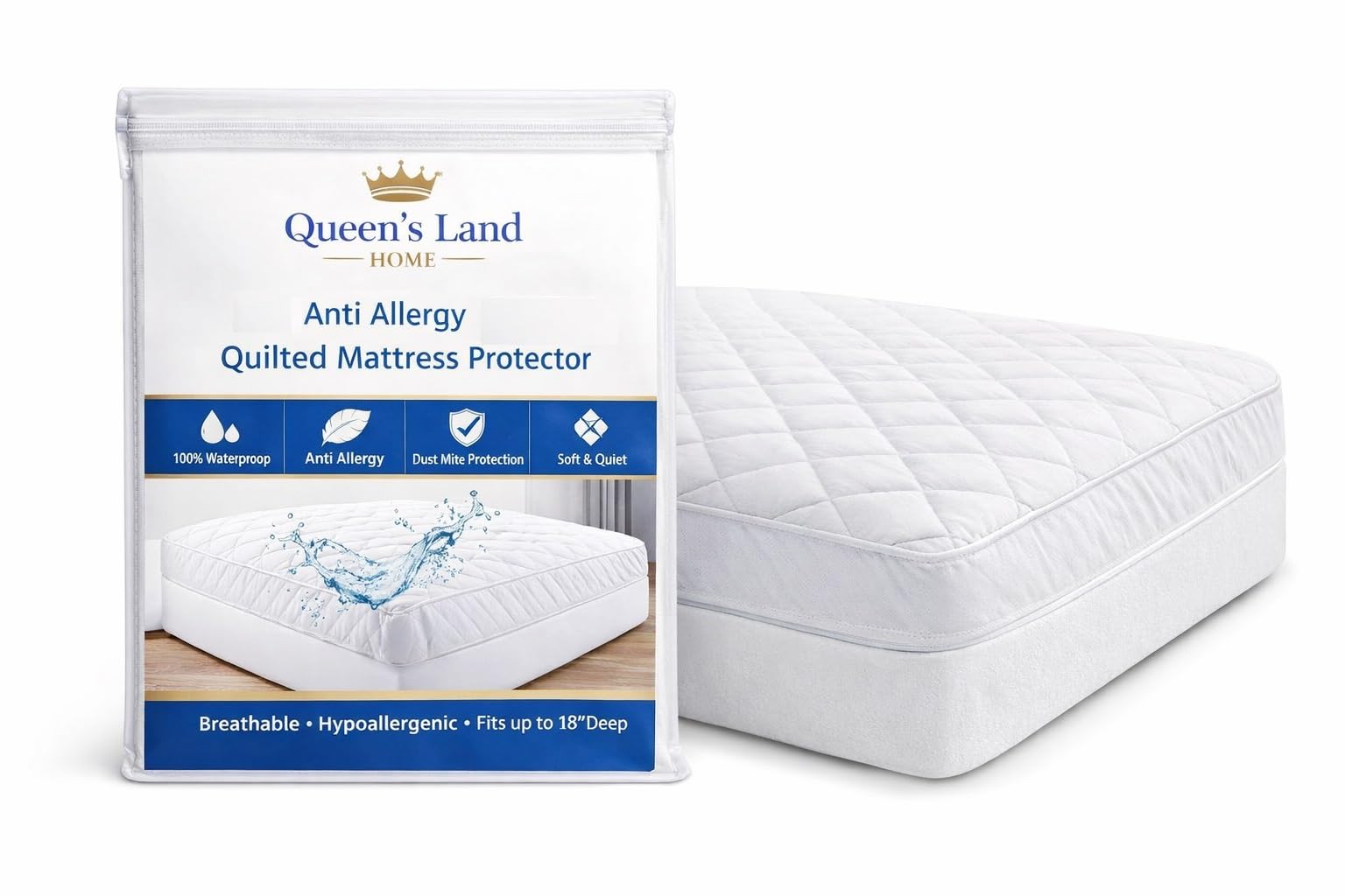 Queens Land Home Extra Deep Micorfibre Anti Allergy Quilted Mattress Protector-(Pillow Pair)
