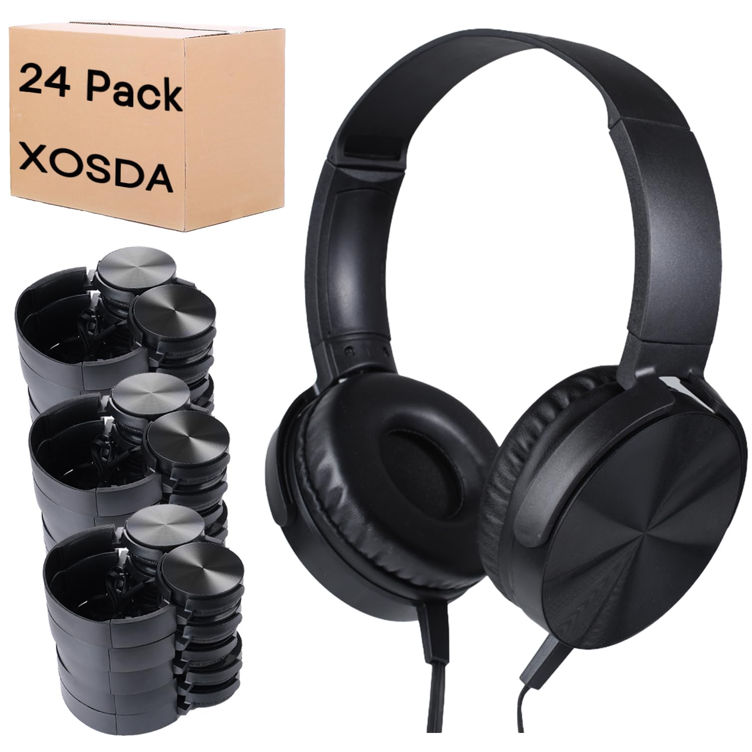 24-pack black wired headphones for students and adults