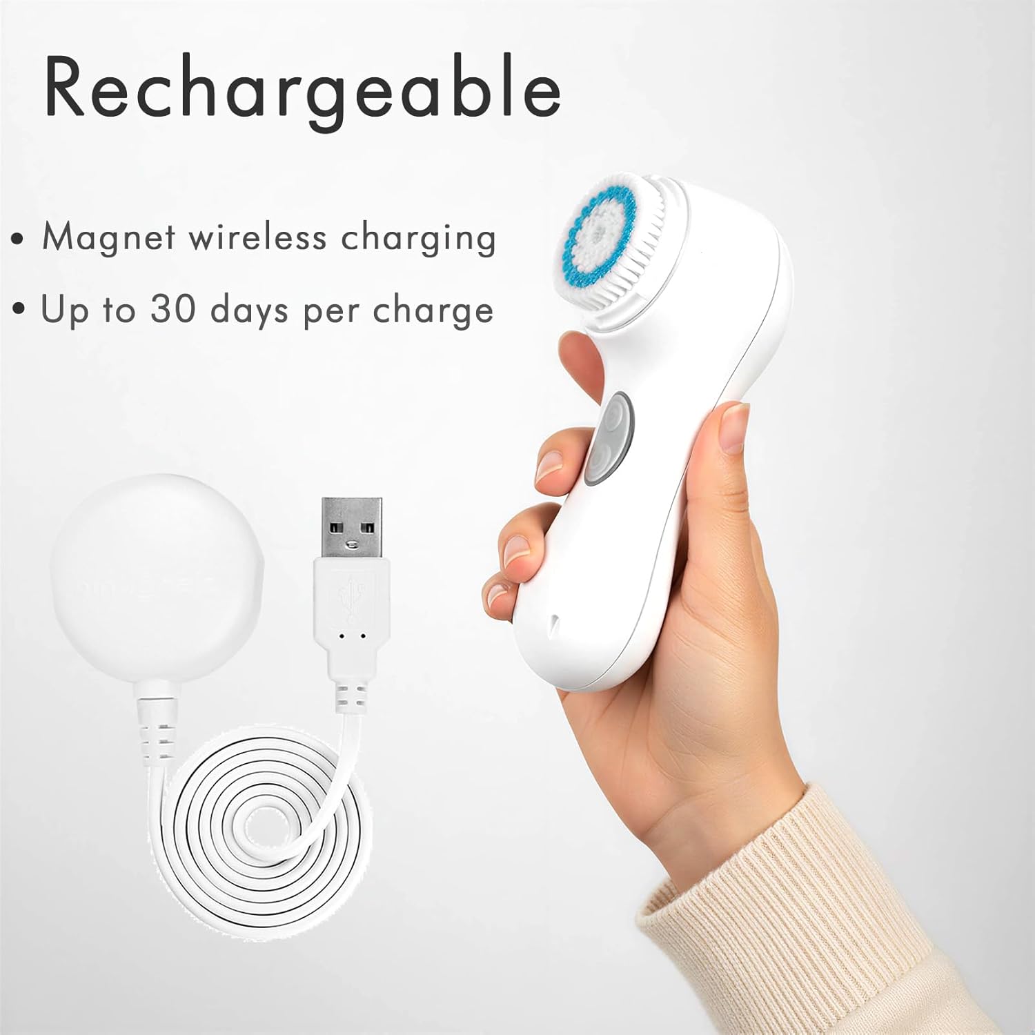 Microtree Electric Facial Cleansing Brush, Ultrasonic Vibrating Face Brush, 2 Speeds for Gentle Clean, Rechargeable Face Scrubber Exfoliator Waterproof Sonic Face Brushes for Cleansing - Image 4