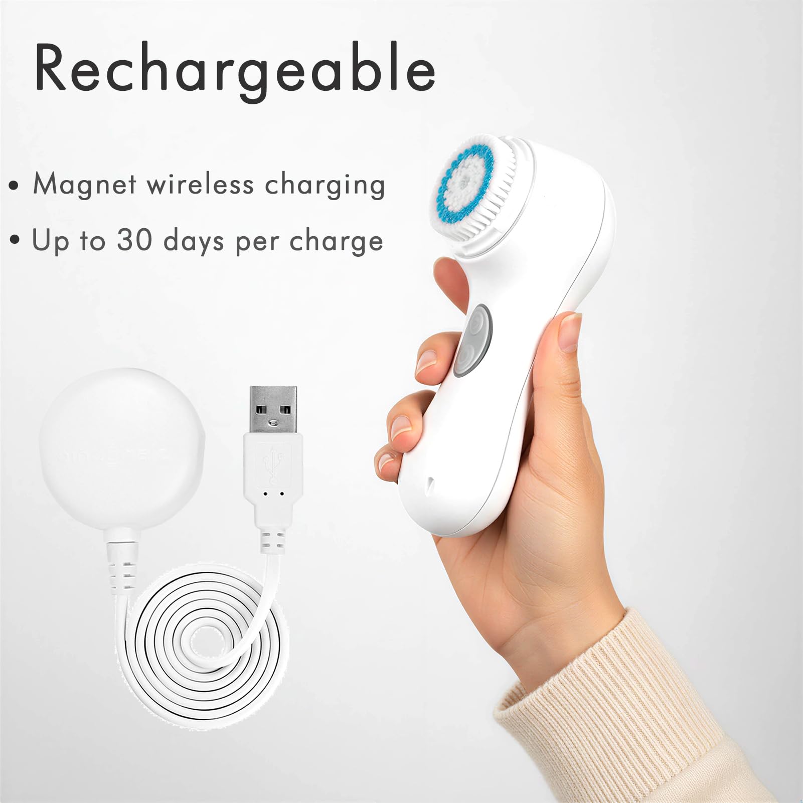 Microtree Electric Facial Cleansing Brush, Ultrasonic Vibrating Face Brush, 2 Speeds for Gentle Clean, Rechargeable Face Scrubber Exfoliator Waterproof Sonic Face Brushes for Cleansing