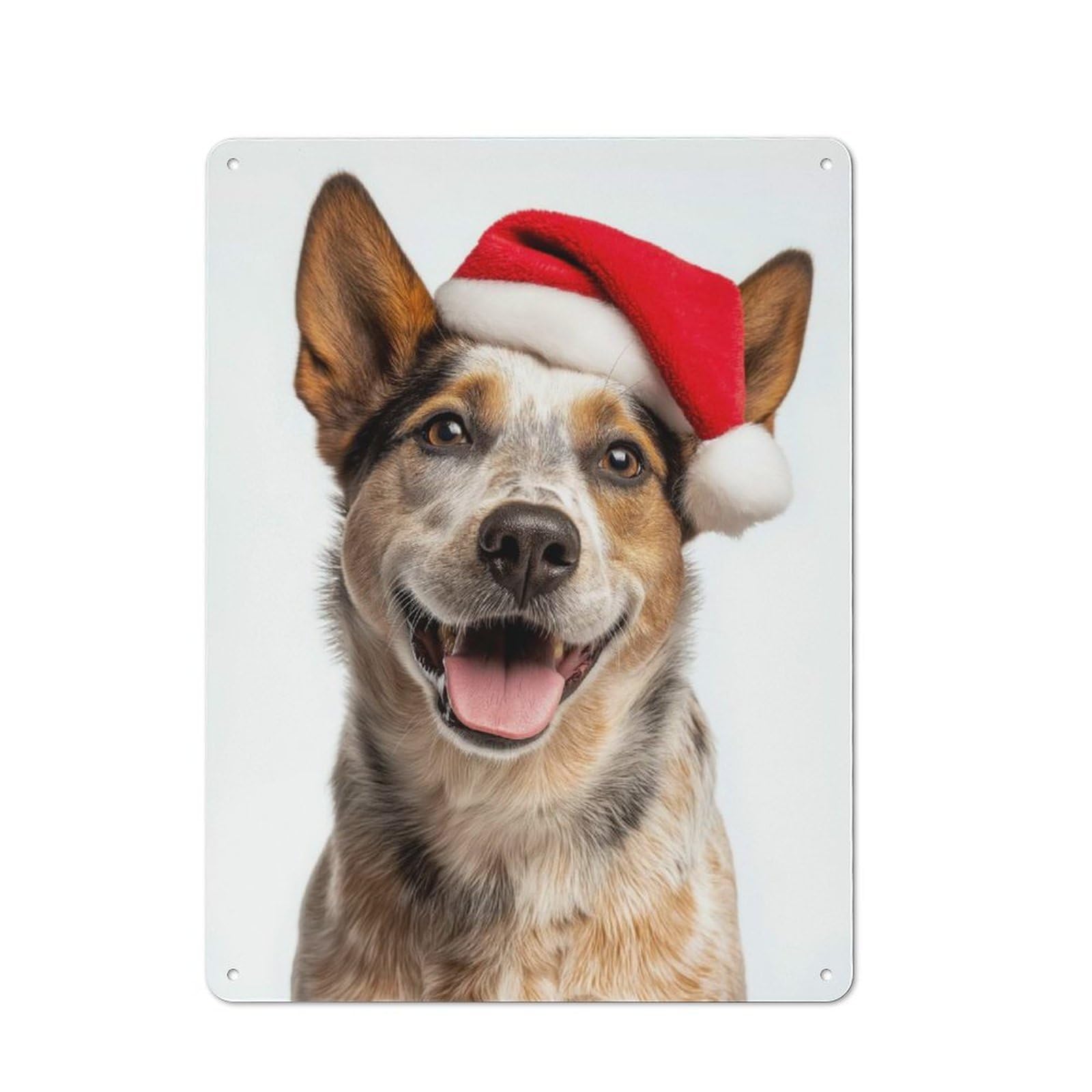 Junmoney Australian Cattle Dog With Santa Hat Retro Tin Sign 40X30cm For Bar Or Restaurant, For Collectors Of Retro Metal Wall Decor