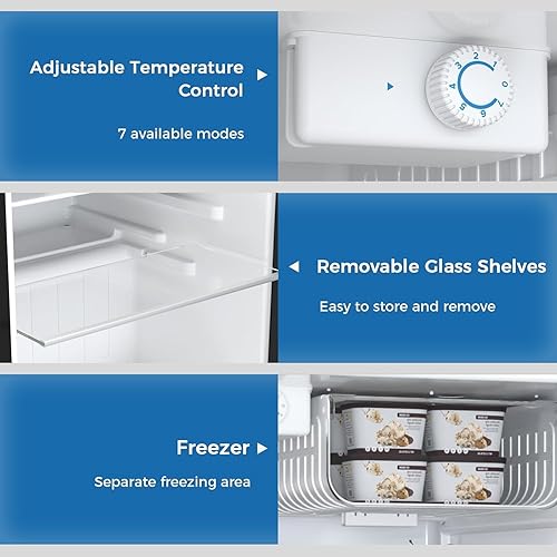 Miniatura 4 de Antarctic Star Mini refrigerador compacto con congelador, 3.2 pies cúbicos, puerta única con termostato ajustable, estantes de vidrio extraíbles