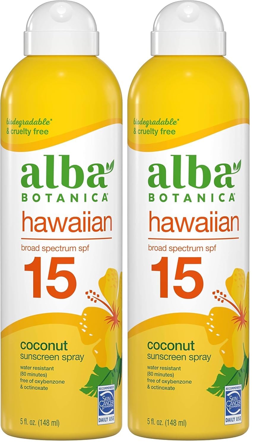 Alba-Botanicas Sunscreen Spray for Face and Body Broad Spectrum SPF 15 Sunscreen Hawaiian Coconut Water Resistant and Biodegradable