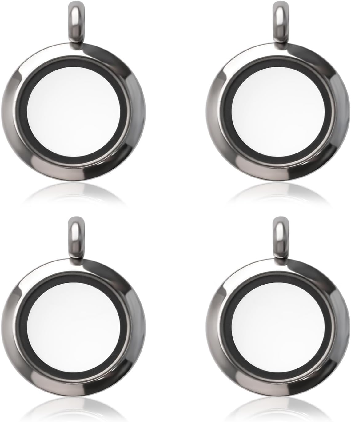 WANDIC Silver Photo Charms, 4 Pcs Screw Thread Round Memory Locket Pendants, Bridal Wedding Bouquet Frame For Bouquet Decoration, Key Chain, Necklace Making, 20mm