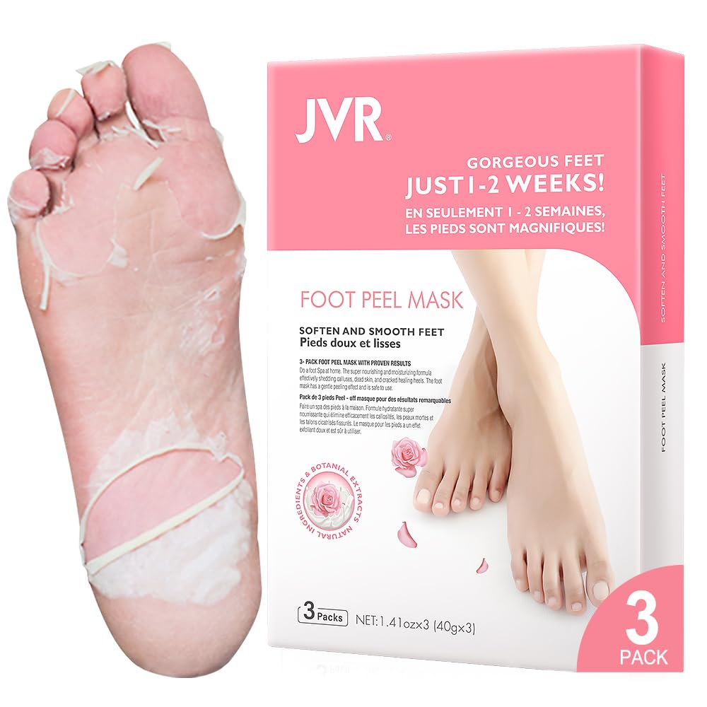Foot Peel Mask 3 Pairs - Cracked Heels & Dead, Dry Skin, for Smoother and Softer Feet (Rose)