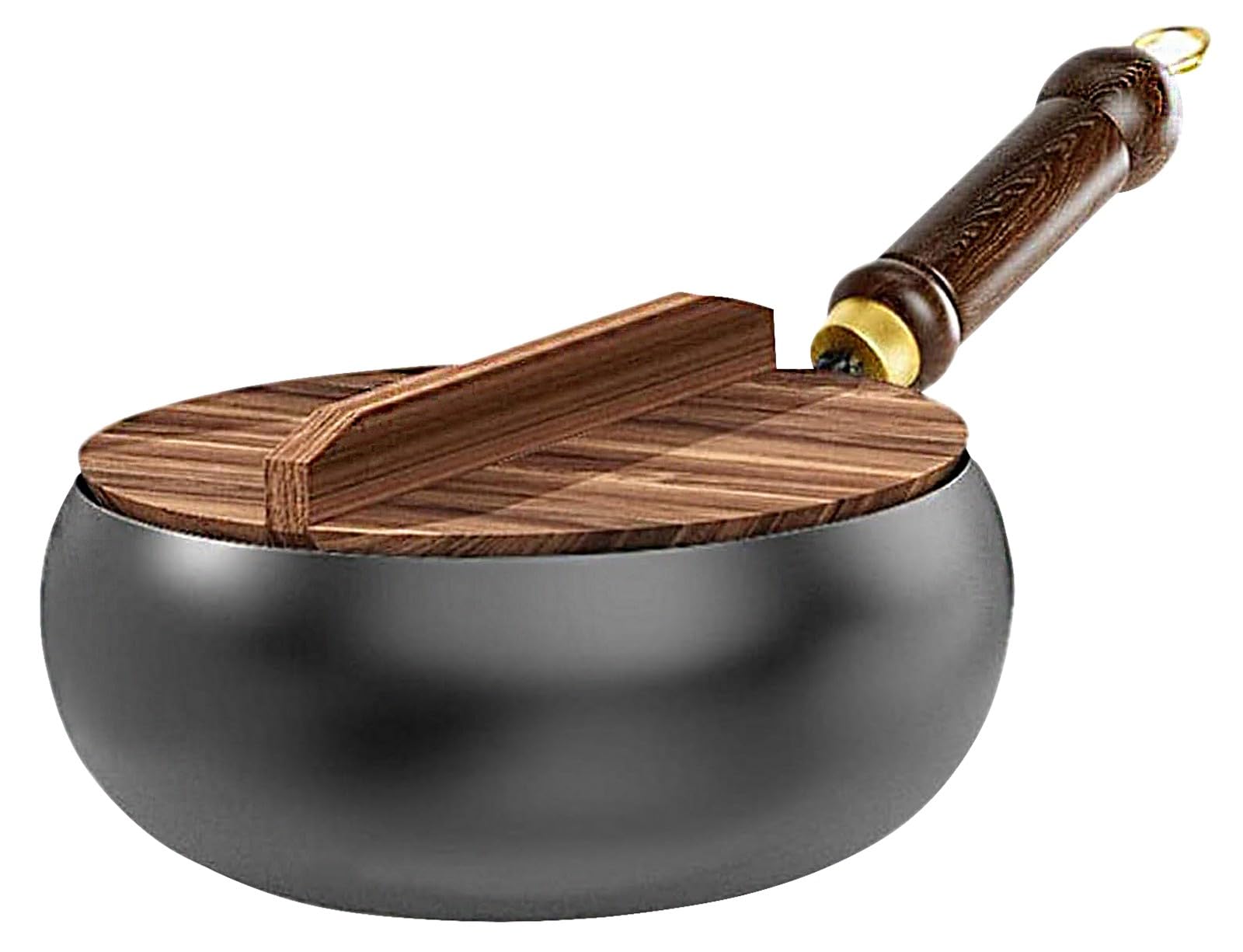 Unbeschichteter, Dickwandiger Gusseisentopf, Japanische Runde Gusseisenpfanne, Handgeschmiedete Antihaft-Bratpfanne, Hochreine Bratpfannen(Wooden lid,24cm)