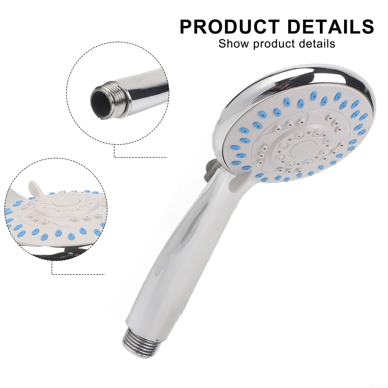 Soffione doccia ad alta pressione con 5 modalità di spruzzo, grande soffione rotondo, risparmio idrico e facile da pulire, ABS cromato, G1/2 pollici, misura standard per bagno