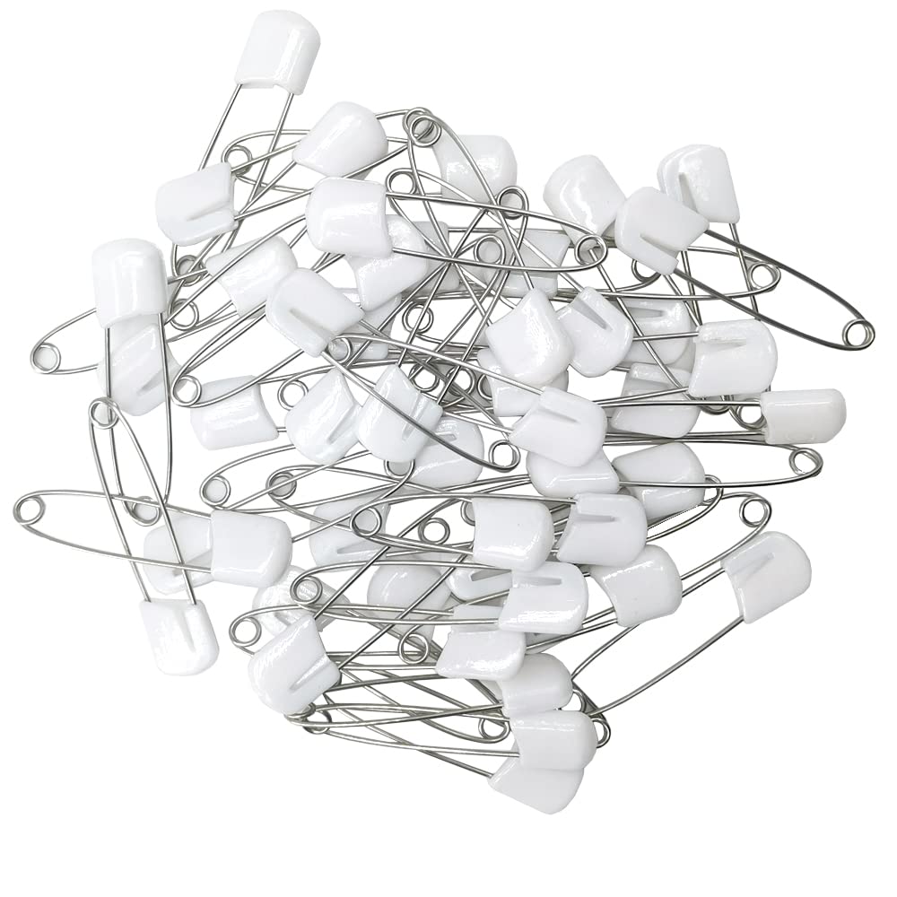 Spille di sicurezza in plastica 2,2 pollici per pannolini con chiusura a scatto (bianco)