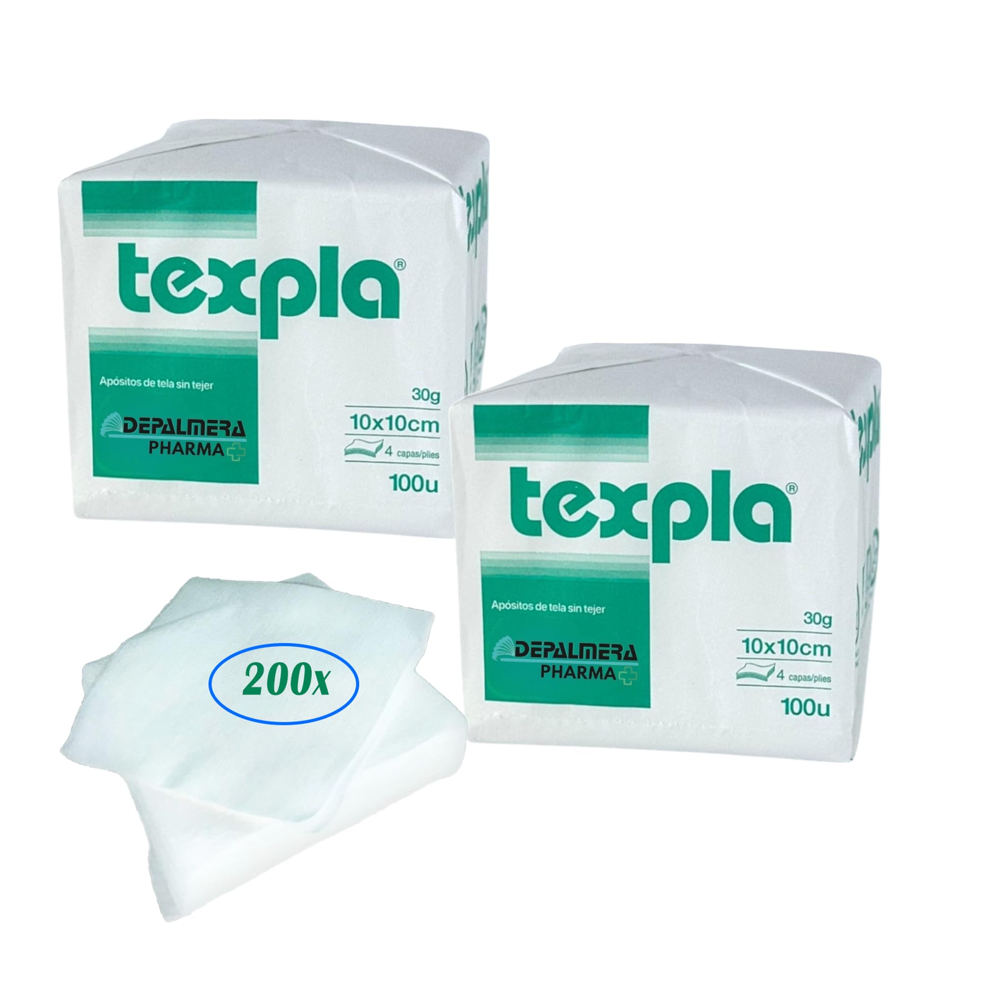 Pharma✙ Gasas No Esteril TNT Plegada - Pack 200 Unidades Gasa para Bebe, Clínica Dental, Fisioterapia, Podología, Veterinaria, Tatuaje, Desmaquillante (10x10cm)