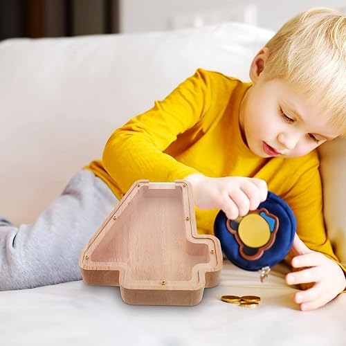 Vista 50 de ibasenice Alcancía transparente para decoración del hogar, alcancía para niños, irrompible, alcancía de madera para adultos