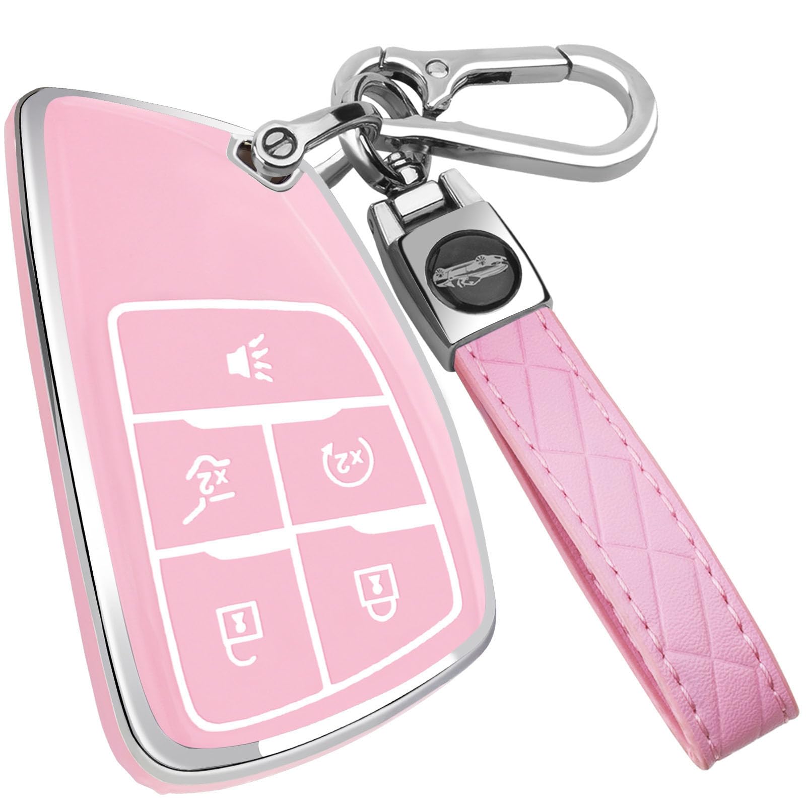 XIYANG TRADE for Chevy Key Fob Cover with Keychain,Key Case Shell TPU Protection Compatible with Chevy Traverse Equinox GMC Silverado Sierra Tahoe Suburban Yukon Denali Terrain Buick Envision（Pink