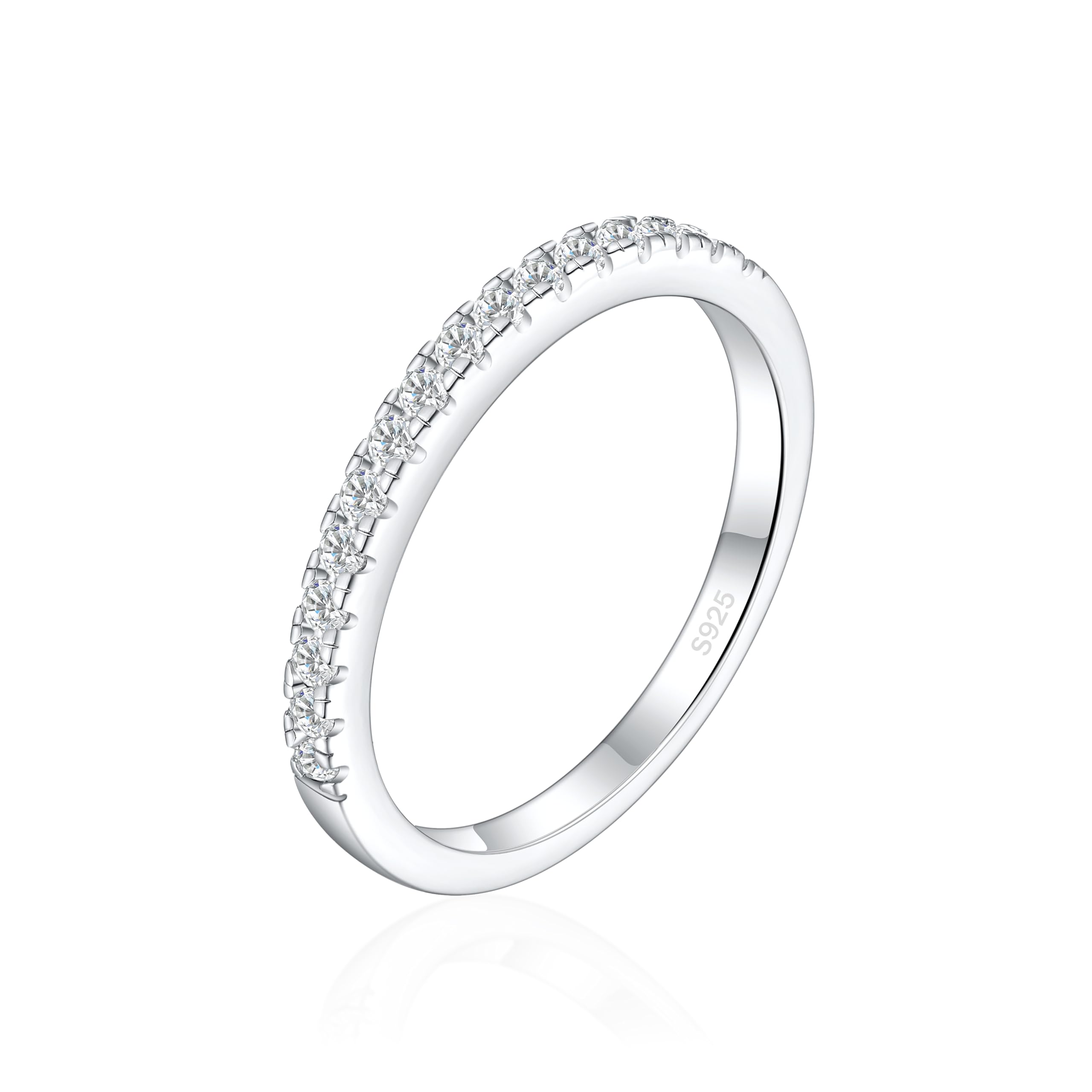 JALOKIVI 2mm 925 Sterling Silver Eternity Rings for Women Cubic Zirconia Half Eternity Wedding Bands Size 4-12.5