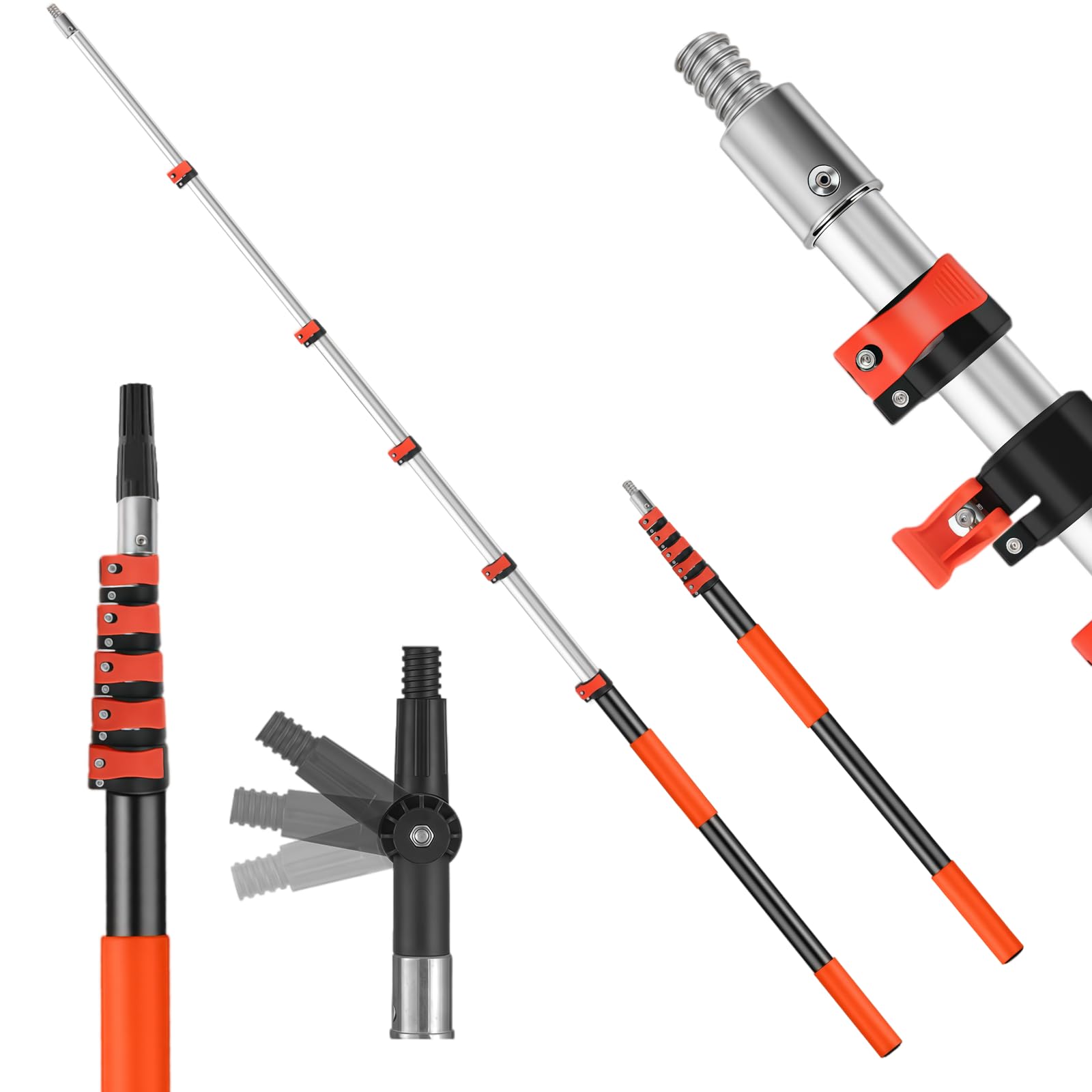 4.1-19.7ft(1.26m-6m) Paint Roller Extension Pole, Aluminum Telescopic Pole, Extendable Window Cleaning Pole, Telescopic Window Cleaning Poles(with Adaptor)