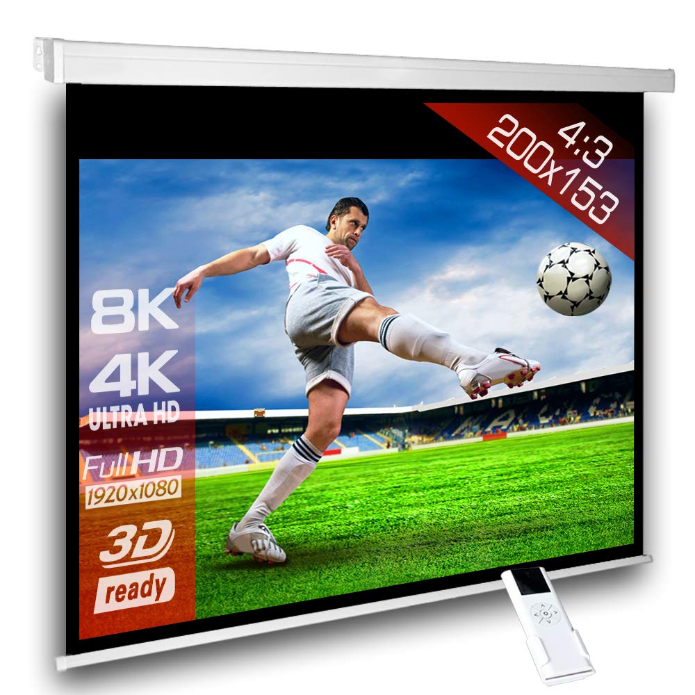 SlenderLine Schermo motorizzato 200 x 150 cm (alloggiamento 230cm) | 1,2 Gain | formato 4:3 | 3D | FULL-HD 4K 8K Ultra-HD | home cinema & presentazioni | telecomando incluso |LCD DLP & LED