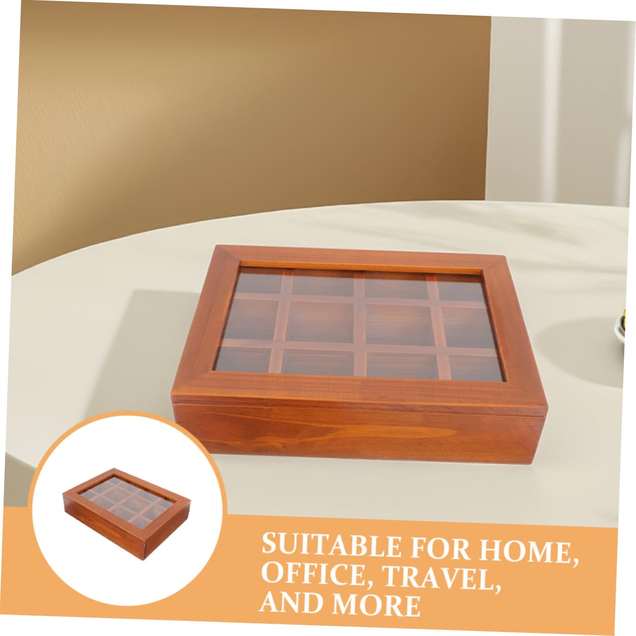 Boîte à Sachets De Thé En Bois 12 Compartiments 30,99 x 26,5 x 6 Cm Avec Couvercle Acrylique Transparent Hermétique Organisateur Maison Bureau Voyage