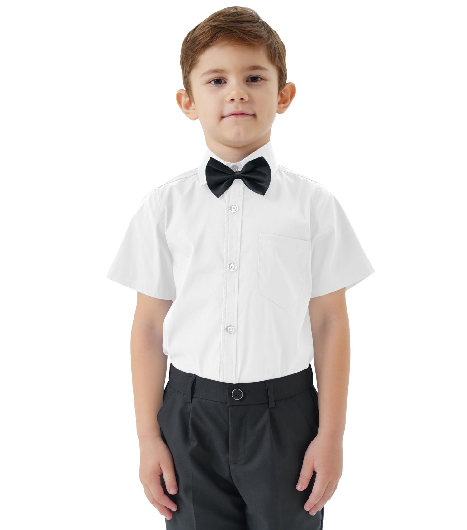 2T-16Y Boys' Short Sleeve Button Down Toddler Dress Shirt Oxford Uniform Shirt with Chest Pocket