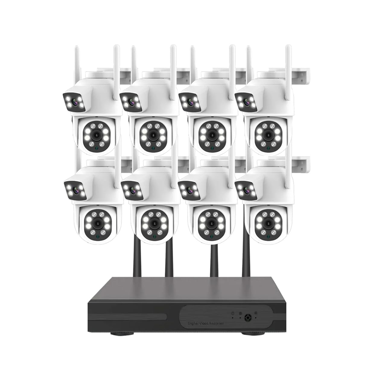 AKAVIG Sistema de cámara de seguridad inalámbrica WiFi de 16 canales de 4 MP con 8 cámaras de doble lente, kit NVR de vigilancia CCTV para interiores y exteriores con visión nocturna a color,