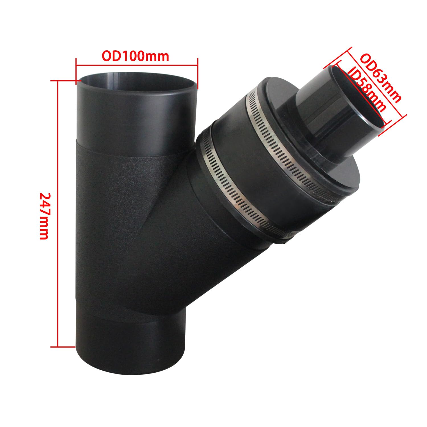 Distribuidor en y de sistema de aspiracion carpinteria adaptador conector y manguera aspirador de serrin o virutas madera (100mm-ID58mm OD63mm)