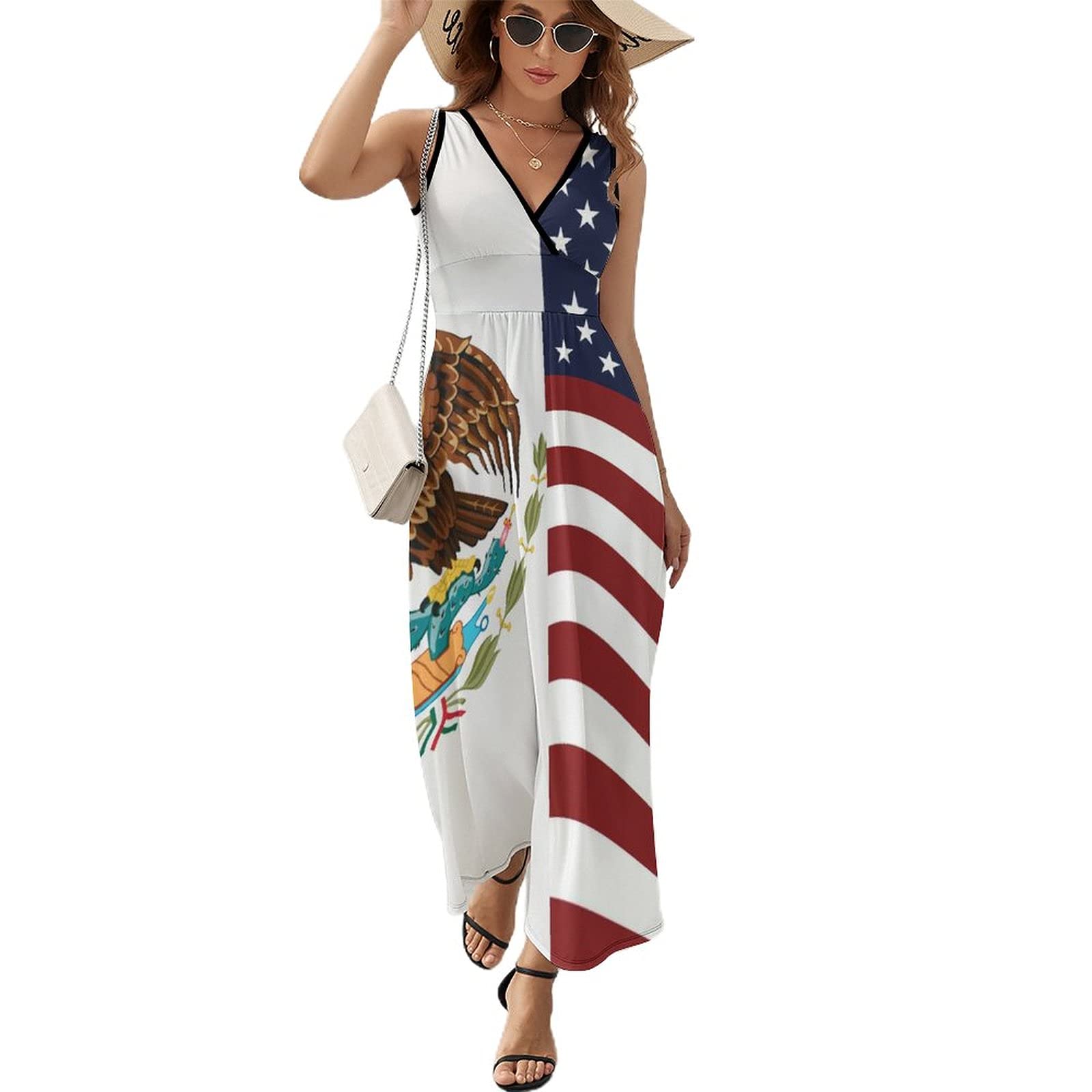 BAIKUTOUAN American and Mexican Flag Long Dress for Women Summer Printed Sleeveless