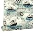 H2MTOOL Nautical Map Wallpaper, Removable Peel and Stick Wallpaper Self Adhesive Decorative (17.7” x 78.7”, Nautical Map)