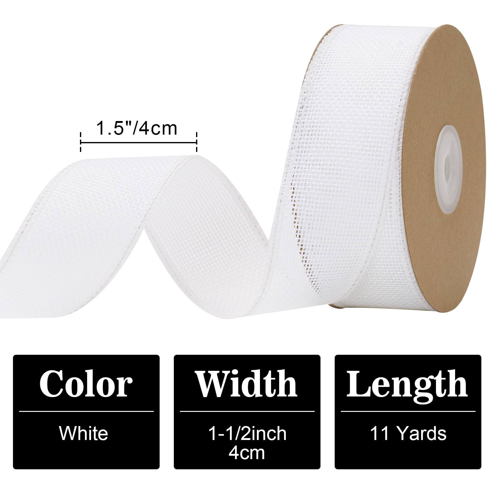 G2PLUS 4cm White Wired Burlap Ribbon: 10m Hessian Ribbon for Crafting Bows, Gift Wrapping, Wreaths, Christmas Decoration - Image 2