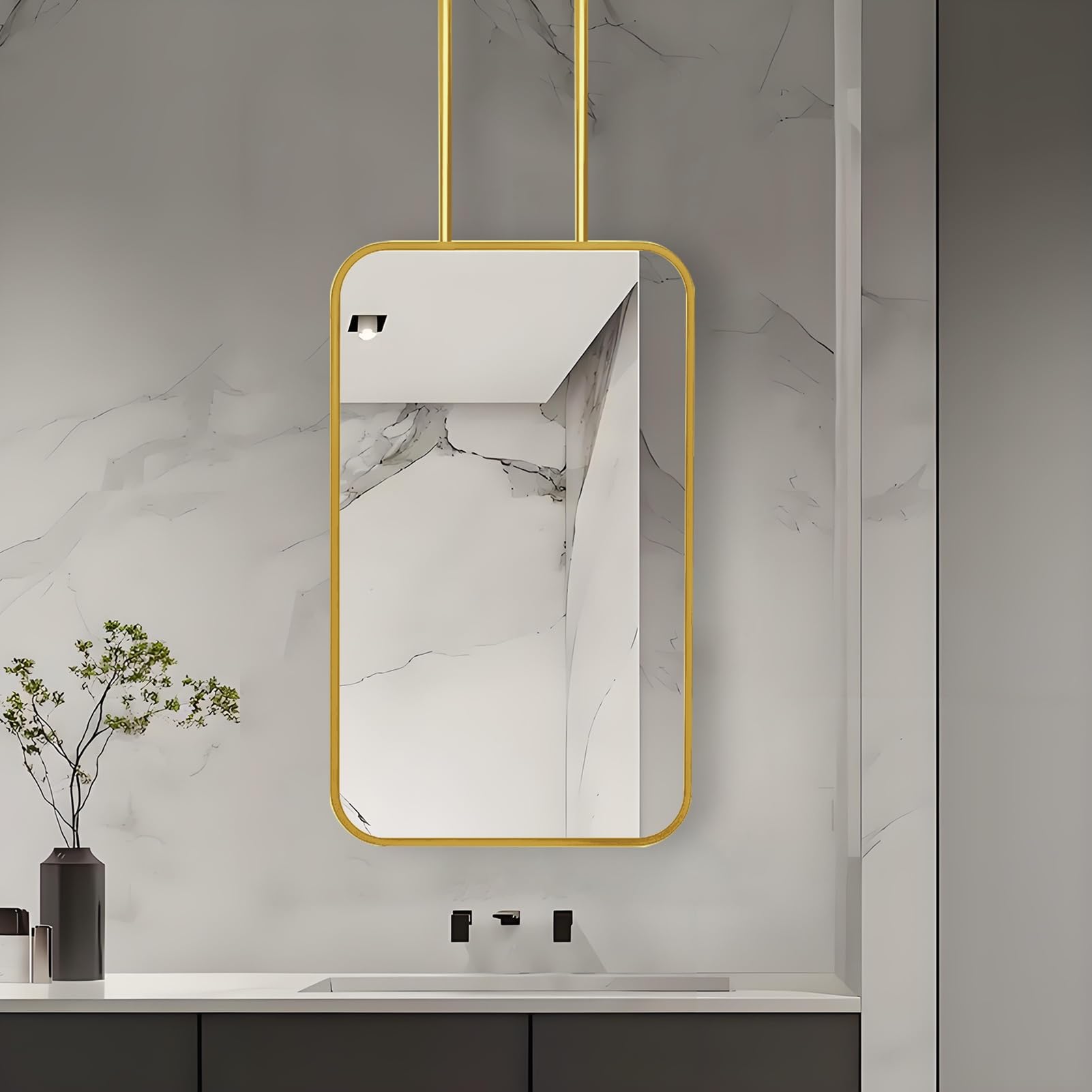FGXHHS Modern Simple Decorative Mirror, Vertical Ceiling Mount Mirrors, Bathroom, Cloakroom Hanging Mirror with Metal Frame, Clear and Practical -Gold(40cmx70cm)