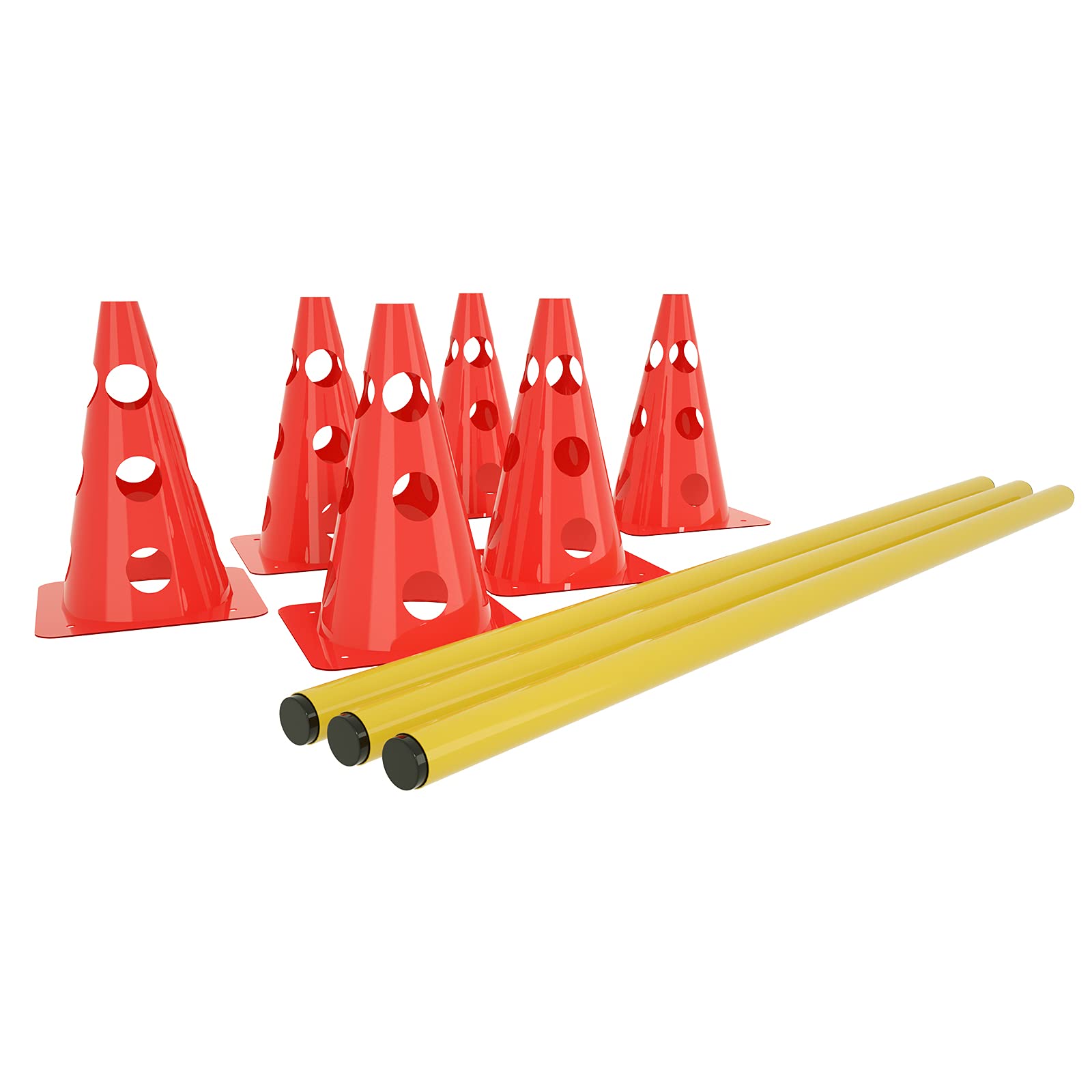 UISEBRT Set di 6 ostacoli da allenamento per bambini, con 12 coni e 6 aste di agilità, per allenare la coordinazione per bambini, cani, squadra, calcio, coni multifunzionali