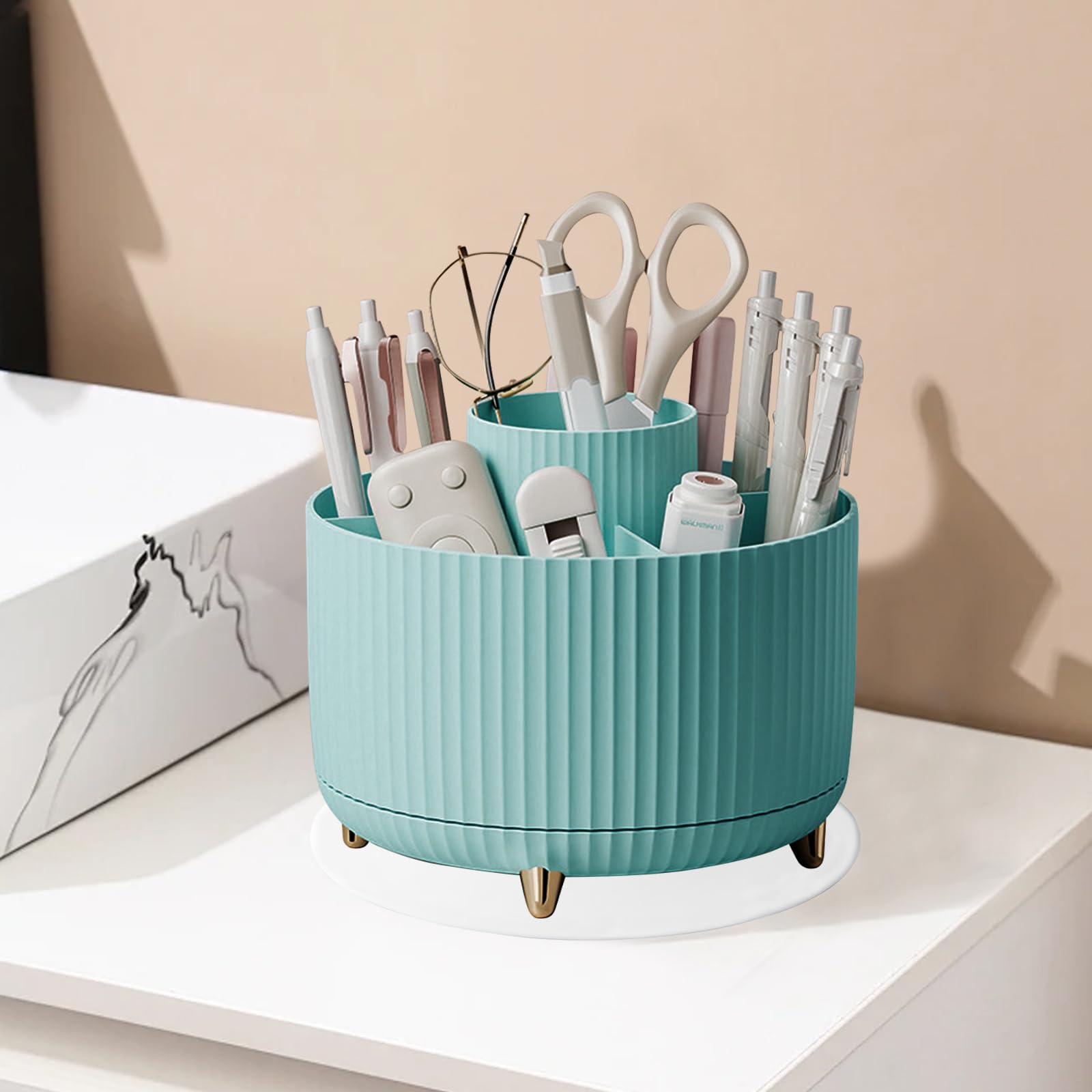 Vilike 360°Pen Holder, Rotating Pencil Holder for Desk with 5 Slots - Image 2