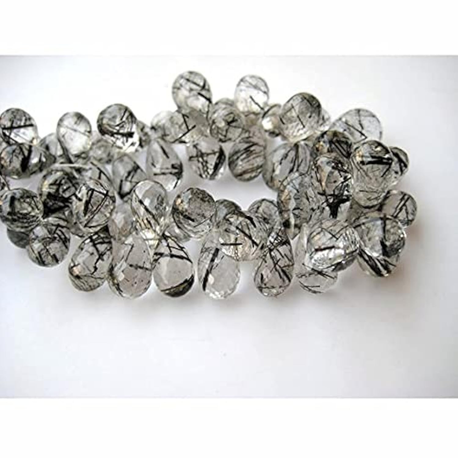 Quartz rutile en perles briolettes facettées AAA pour création de bijoux uniques en fil de 20cm