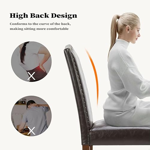 Miniatura 5 de Juego de 2 sillas de cocina modernas tapizadas de tela con ribete de cabeza de clavo y soporte lumbar ergonómico para sala de estar y comedor