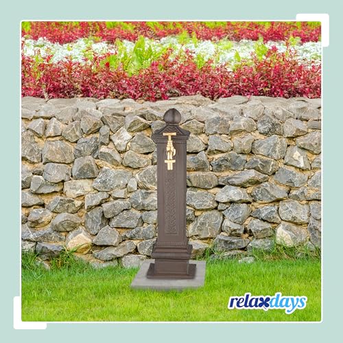 Relaxdays Standbrunnen antik, mit Wasserhahn, HBT: 47x14x18,5 cm, Wasserzapfsäule Garten, Terrasse, Zierbrunnen, braun