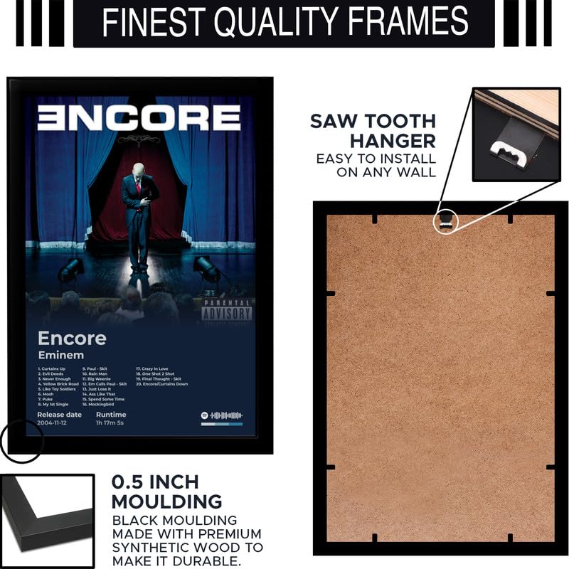 Image of BLINKART Eminem- Encore Wall Photo Frames | Wall Art for Bedroom, Living Room, Studio or Office | Album Cover Print with Spotify Song Link QR Code | Gift for Fans - 8x12 In