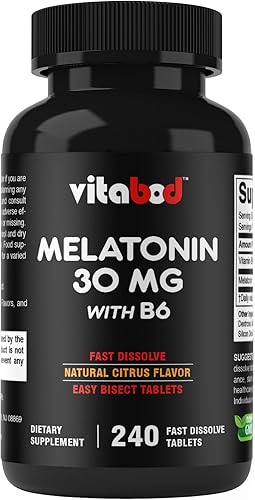 Melatonina 30 mg con tabletas de disolución rápida B6-240 - Sin drogas - Sabor cítrico natural - Vegetariano, sin OMG, sin gluten