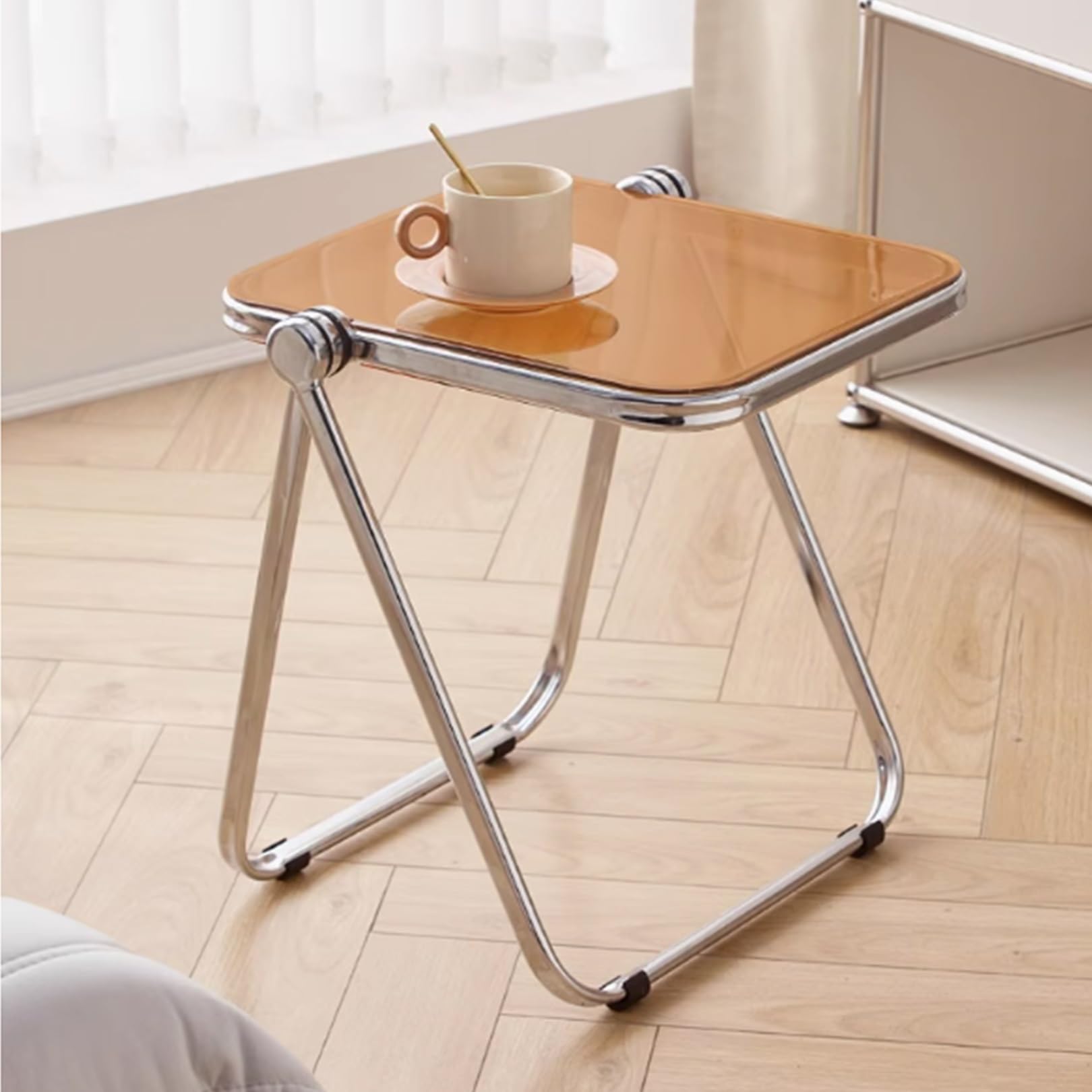 Mesa plegable, acrílico transparente, Mesa Auxiliar Plegable Mesita Mesa Salon Mesita de Noche Mesa de Centro Mesita Auxiliar ,Mesa Salon,Escritorio Café para Salón o Comedor, no requiere montaje(Brow