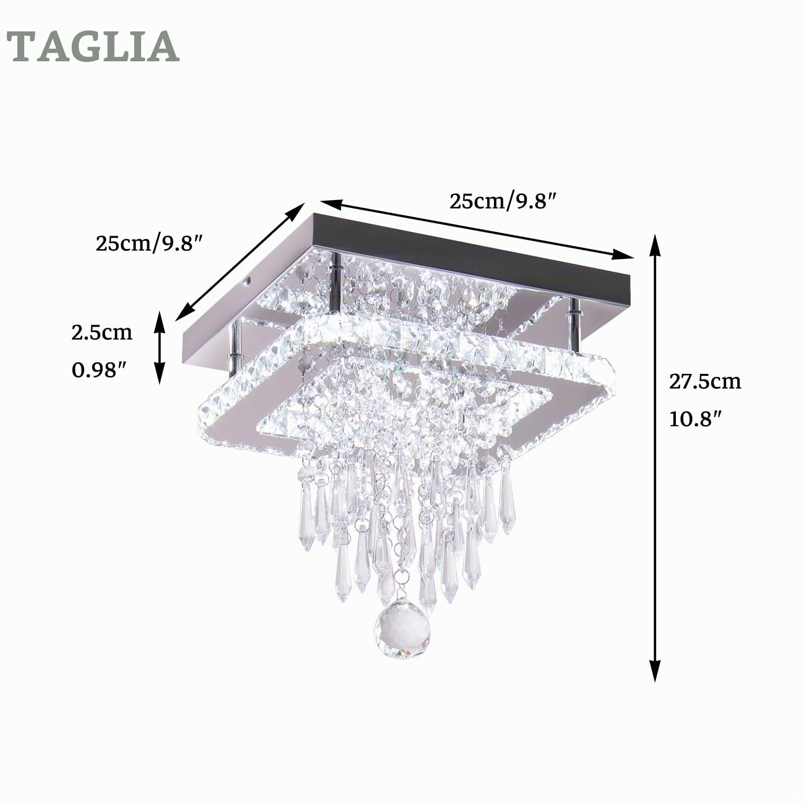 FRIXCHUR Lampadario quadrato in cristallo moderno - Plafoniera LED da incasso - Per sala da pranzo, camera da letto, soggiorno, corridoio (bianco freddo)