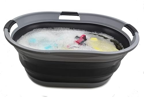 Miniatura 6 de SAMMART Cesta de plástico plegable de 44 L  Contenedor de almacenamiento plegable y organizador  Tina de lavado portátil  Cesta de ahorro de espacio