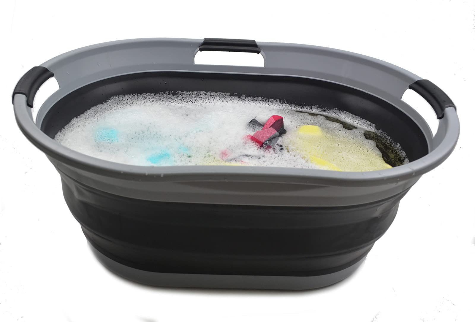 SAMMART Opvouwbare wasmand van kunststof, 44 l, opvouwbare pop-up opbergbak/organizer, draagbare wasbak, ruimtebesparende watermand, watercapaciteit: 35 l, donkergrijs/zwart SAMMART Opvouwbare wasmand van kunststof, 44 l, opvouwbare pop-up opbergbak/organizer, draagbare wasbak, ruimtebesparende watermand, watercapaciteit: 35 l, donkergrijs/zwart